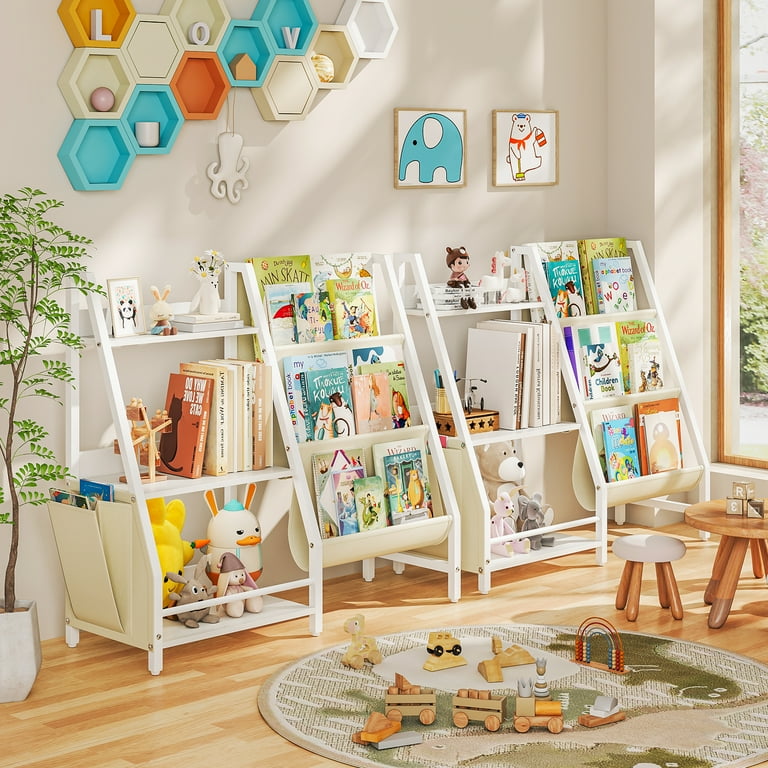 Kids Toy Storage CuisinSmart Kids Bookshelf With Toy Organizer, 3-Tier Wooden Children's Book Shelf Kids Book Shelf