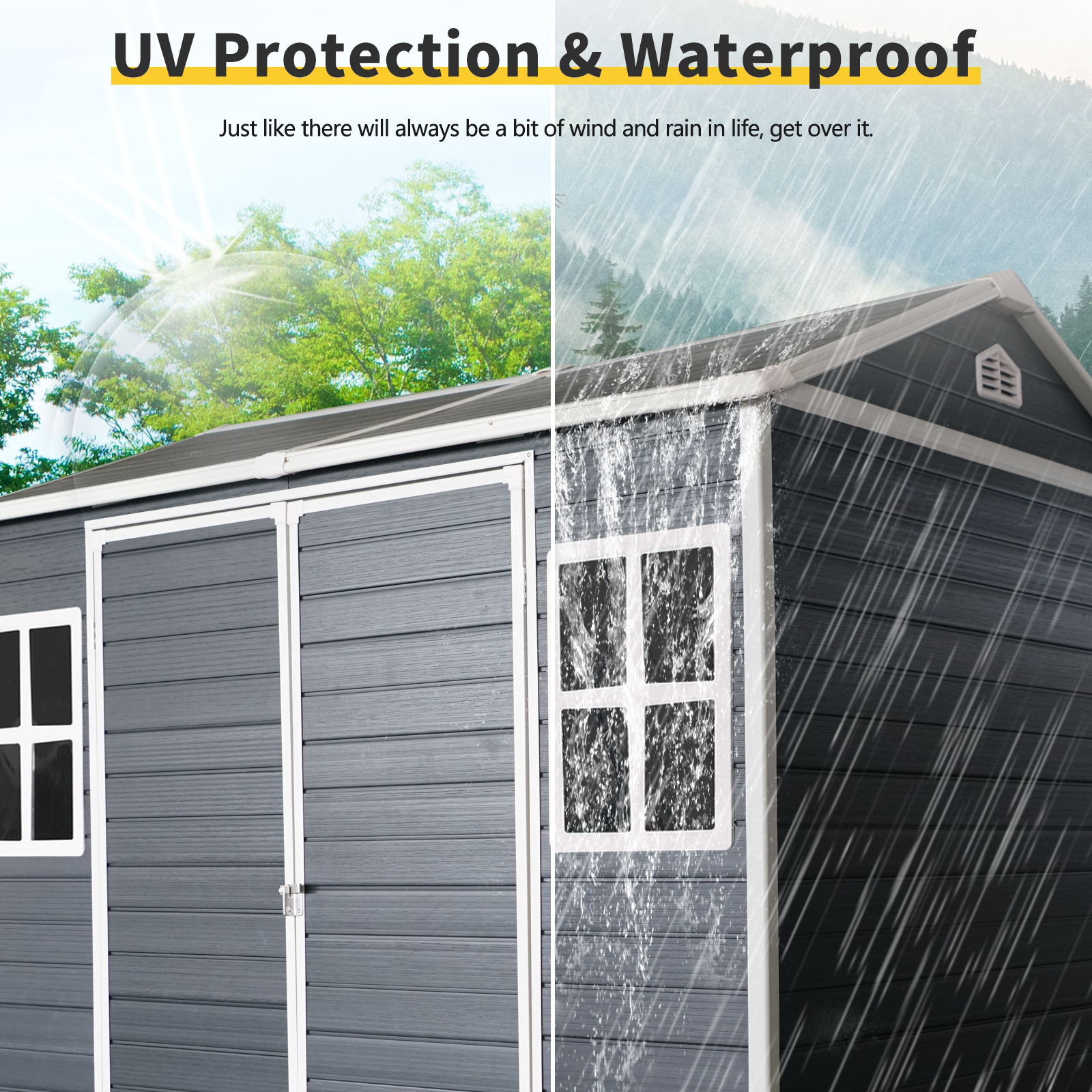 Alvantor 8 x 6 Ft Resin Storage Shed with Floor Outdoor Waterproof Garden Shed with Window and Lockable Door for Backyard, Garden, Patio Black
