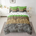 thumbnail image 2 of Manfei Brown Grey Pixelate Miner Twin Bedding Sets 7-Piece, Cartoon Block Patchwork Bedding Comforter Set, Teens Kids Girls Boys Reversible Sheet Sets, Microfiber Bedroom Decor, 2 of 7
