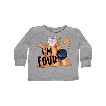

Inktastic I m Four Bowling Ball and Pins 4th Birthday Gift Toddler Boy or Toddler Girl Long Sleeve T-Shirt