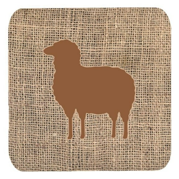 Sheep Burlap and Brown Foam Coasters, Set - 4