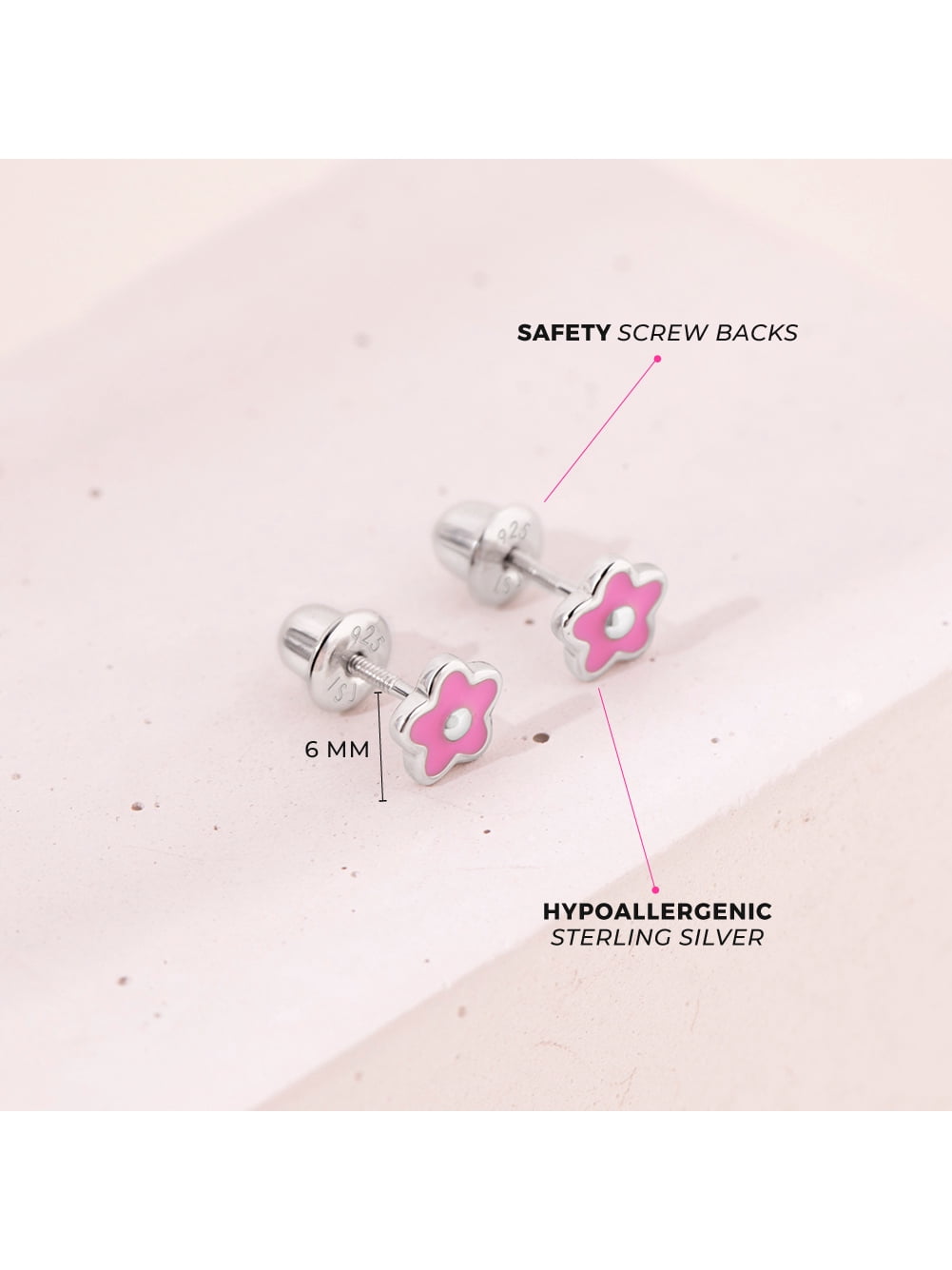Groovy Flower Baby / Toddler / Kids Earrings Screw Back Enamel - Sterling Silver