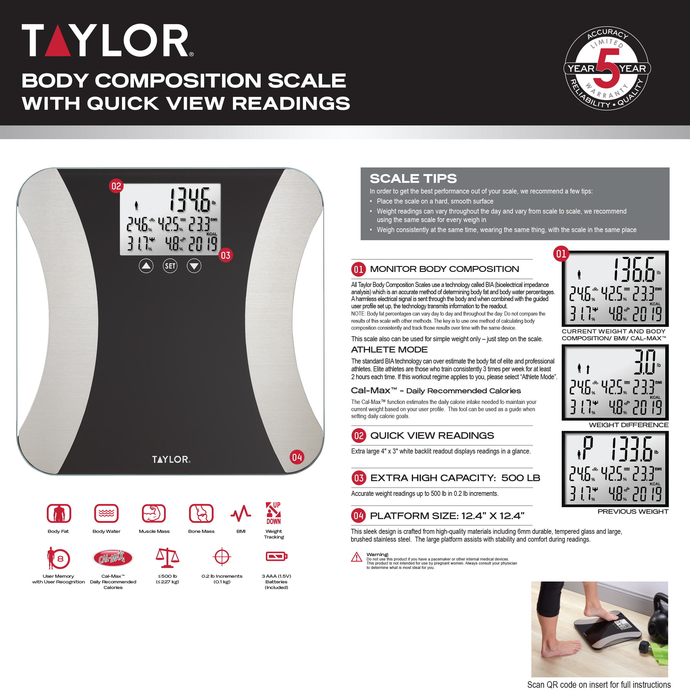 Taylor Glass LED Body Composition Scale photo 2