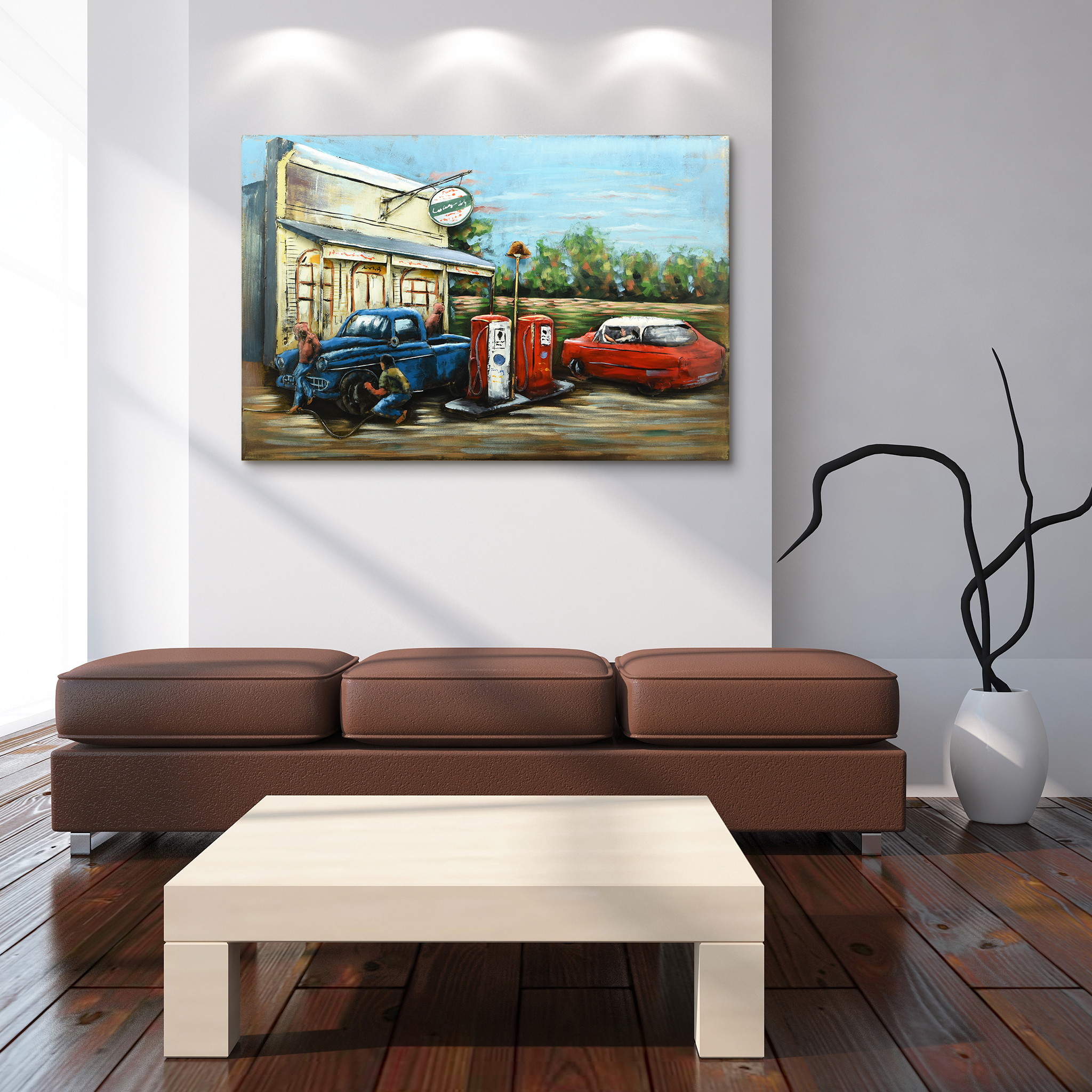 Empire Art Direct Gas Station Hand Painted 3D Metal Wall Art, 32" x 48" x 2.4", Ready to Hang