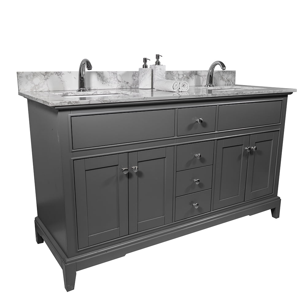 Lowestbest 61"x22" Marble Vanity Top with Under Mount Rectangle Bowl, Double Faucet Hole, White Lowestbest 61"x22" Marble Vanity Top with Under Mount Rectangle Bowl, Double Faucet Hole, White