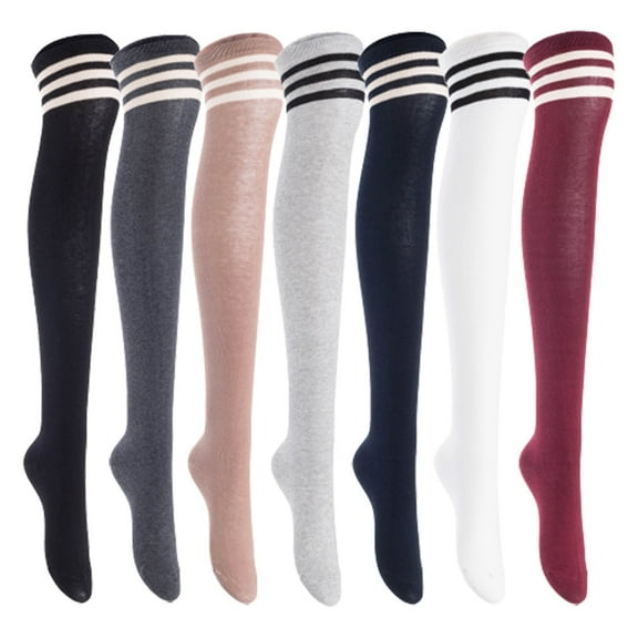 Lian LifeStyle Women's 7 Pairs Adorable Comfortable Soft Thigh High Over Knee High Cotton Socks, Size 6-9, JMYP1022 Black, DarkGrey, Khaki, LightGrey, Navy, White, Wine