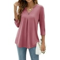 thumbnail image 1 of SAYOO, camisetas salvajes a la moda para mujer, camisetas de manga 3/4 con botones y cuello en V de Color sólido, camisas informales holgadas de primavera, ropa de calle SAYOO  moda, 1 of 6