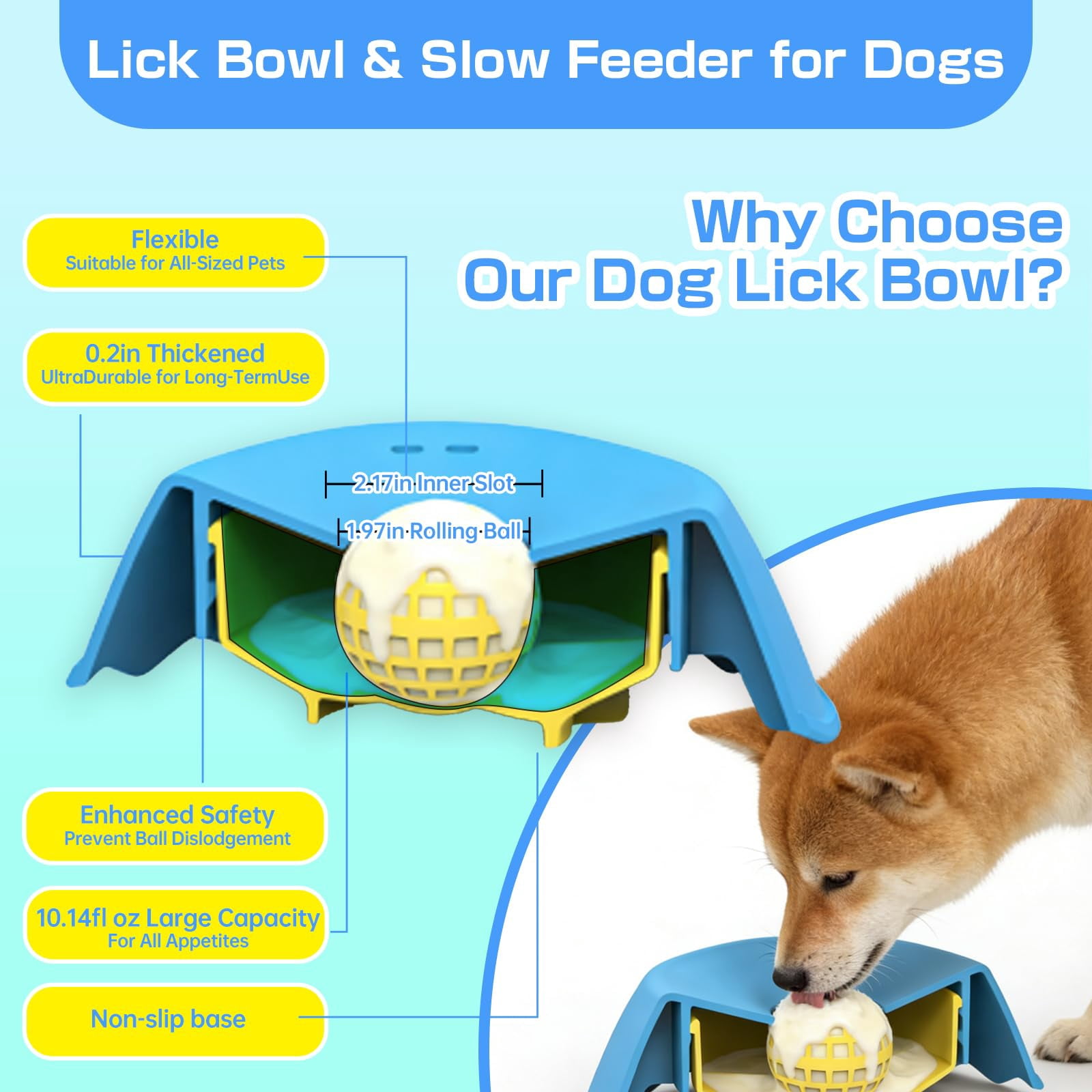 Lick and Roll Bowl, Slow Feeder Dog Bowls – Interactive Dog Licking Toy with Rolling Ball, Large Capacity Non-Slip Lick Bowl for All Dogs