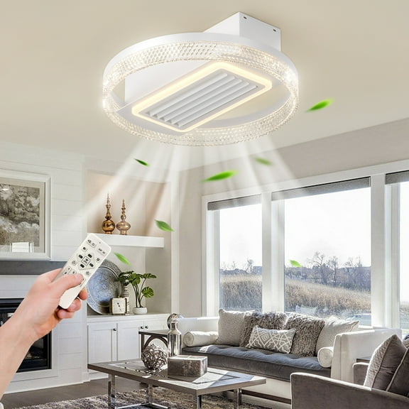 Noaman 20inch Modern Leafless Ceiling Fan with Remote Control, Reversible Motor, Removable and Washable Blades, White, 20x20x5in