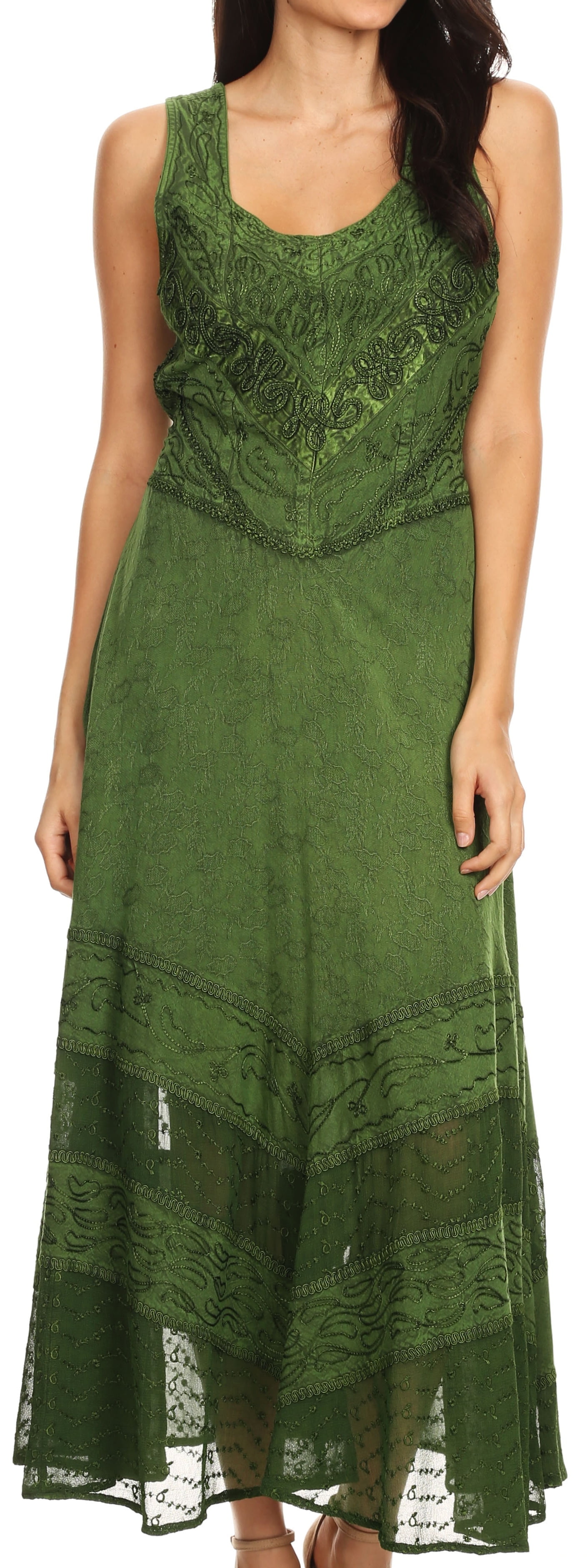 Sakkas Sundara Stonewashed Rayon Embroidered Mid Length Dress - Grey - L/XL  - Walmart.com