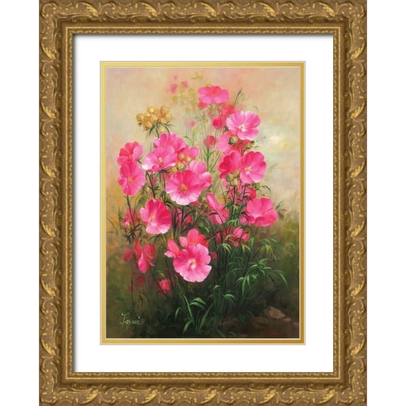 Fasani 24x32 Gold Ornate Wood Framed with Double Matting Museum Art Print Titled - Red Flowers