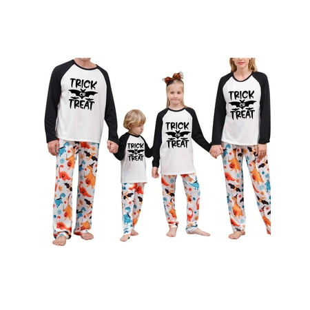 

Thaisu Halloween Family Matching Pajamas Set Classic Letter Print Long Sleeve Raglan Tops Pants Holiday Sleepwear Pjs
