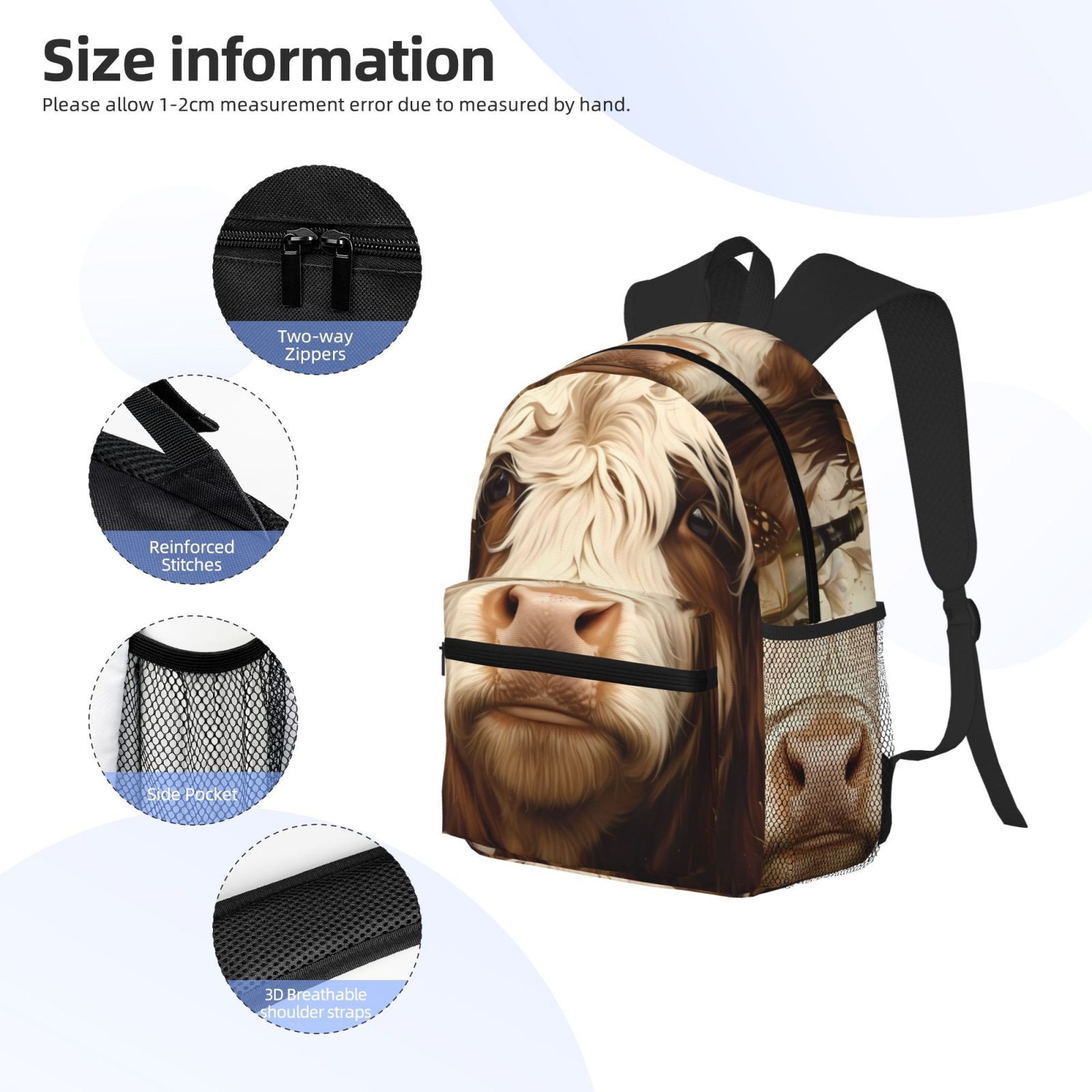 Ratiio Butterfly Cow Barrel Print Casual Backpack for Men and Women, Water Resistant Oxford Fabric School Bag Lightweight Travel Daypack