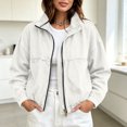 thumbnail image 5 of Uaswgudfs Women's Denim Bomber Jacket Stand Collar Zip Up Pocket Elastic Hem Casual Outerwear, 5 of 9