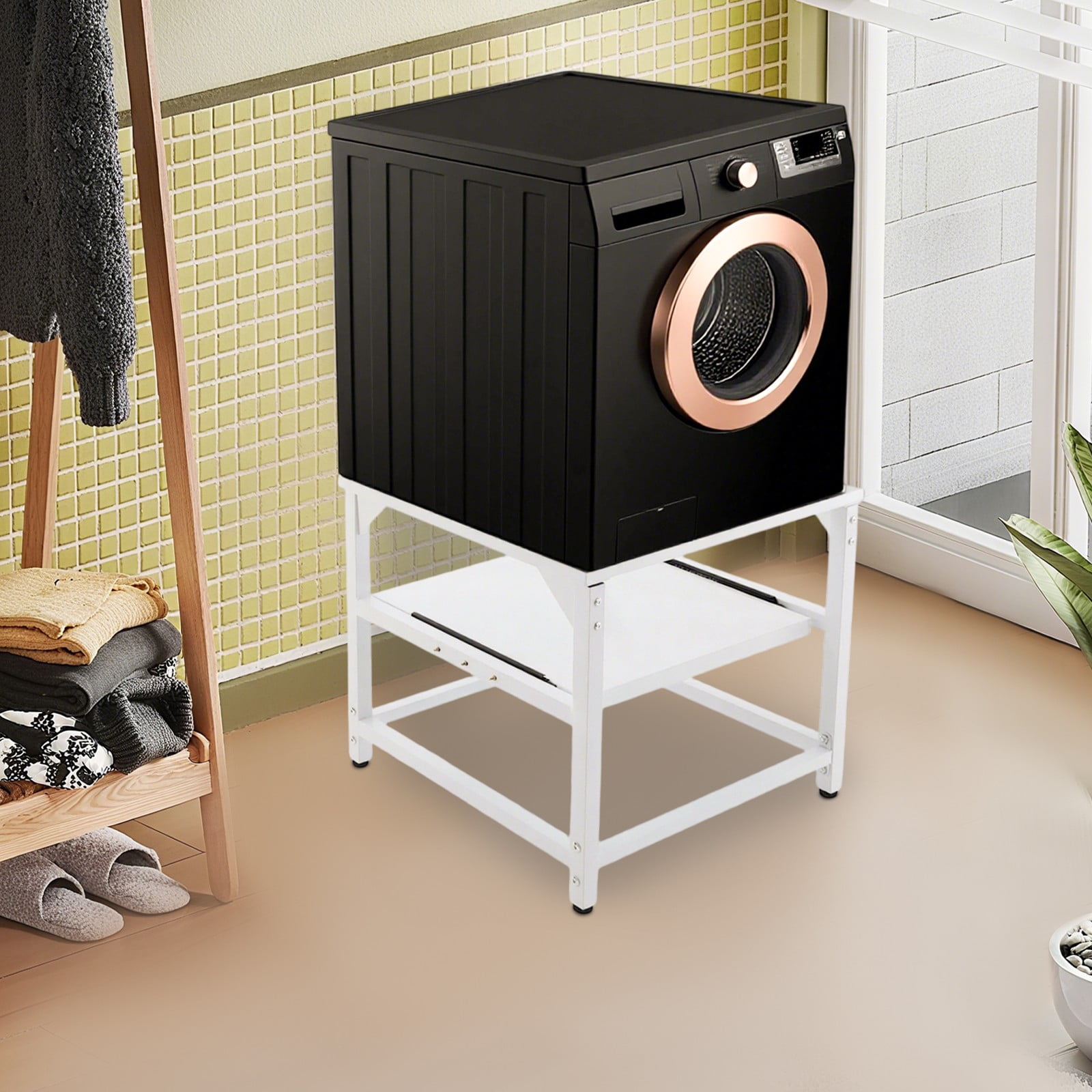 Modern Washing Machine Base Dryer Stand, Washing Machine Base with Shelf White