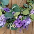 thumbnail image 2 of Idyllic 18 Inch Eucalyptus Leaves Purplr Flower Wreath For Everyday Front Door Decoration And Home Decor, Rustic Farmhouse Decorative Floral Wreath for Front Door Window Wedding Spring, 2 of 5