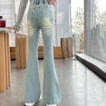 thumbnail image 2 of KVPLBQFD Girls Flare Jeans Stretchy Slim Bell Bottom for Kids Soft Stretch High Waist Denim Pants Teens Trendy Casual School Everyday Wear, 2 of 8