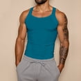 thumbnail image 2 of Solid Color Tank Top for Men Sleeveless Slim Fit Top Round Neck Stretchy Cotton Ribbed Wide Strap Casual Gym Daily Shirt, #02 Turquoise, L, 2 of 6