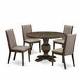 thumbnail image 6 of East West Furniture 5 Piece Modern Dining Set Contains a Dinner Table and 4 Dark Khaki Linen Fabric Modern Dining Chairs with High Back - Distressed Jacobean Finish, 6 of 7