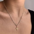 thumbnail image 3 of Collar de cruz para mujer, chapado en oro de 14 quilates y cadena de plata de ley, delicado collar con colgante de cruz de oro en capas, collares simples y lindos para W, 3 of 4