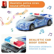 Tyethy 360 Rotation Light-up Police Car Toy, Electric Car with Bright Flashing LED Lights Simulation Sounds, Toy Car for Kids Gift