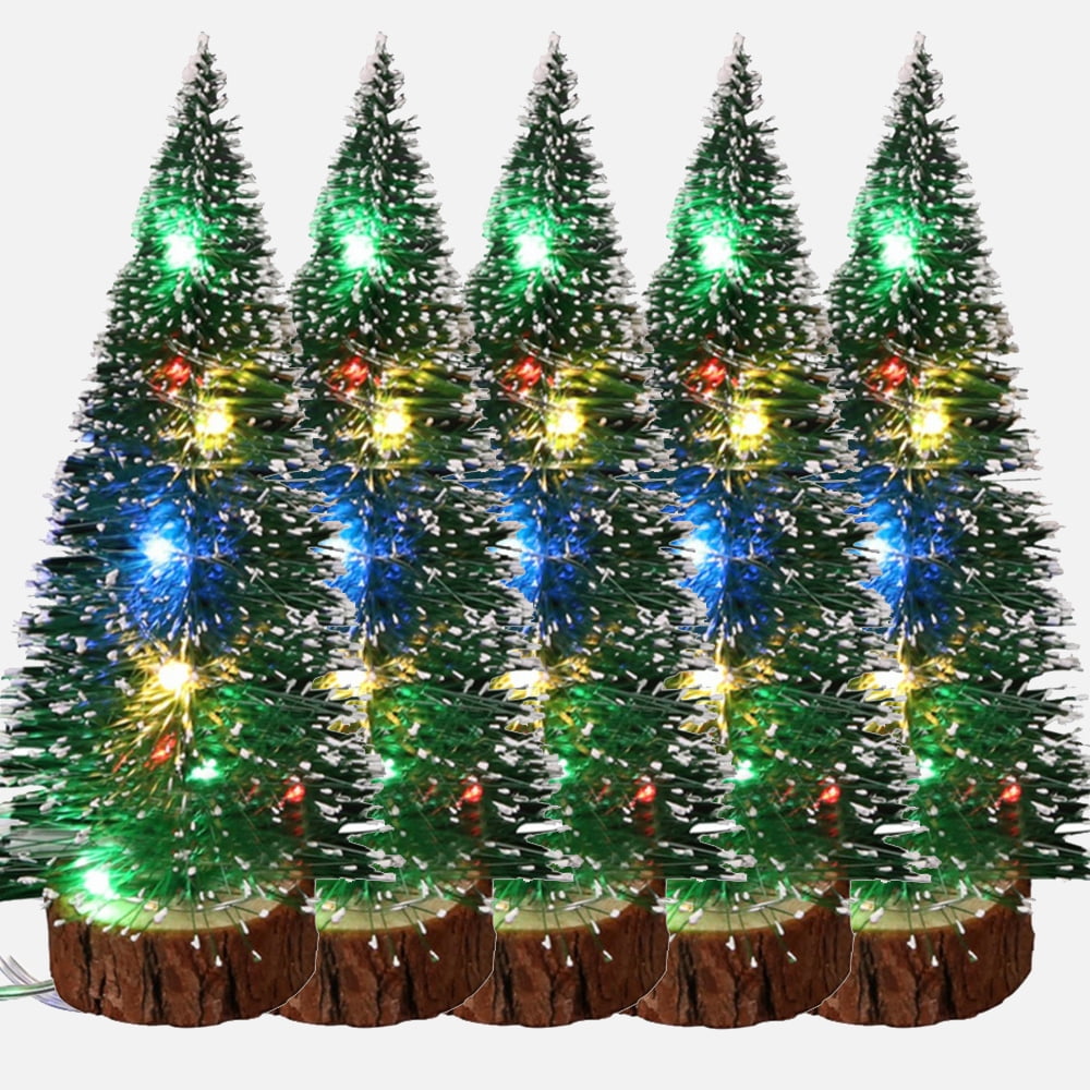 5 Pieces Artificial Mini Christmas Tree with LED Light, Mini Xmas Tree LED Lights Tabletop