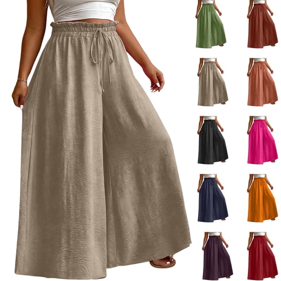 Women's Cropped Pants Solid-Color Oversized Flowy Drawstring Wide-Leg Casual Pant Loose and Breathable Comfortable and Natural