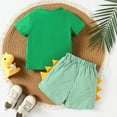 thumbnail image 4 of Toddler Outfits for Boys Toddler Kids Boys Summer Short Sleeve Cartoon Dinosaur Prints Pullover Tops Striped Shorts Outfits Boys Athletic Shorts Green 12 Months-18 Months, 4 of 6