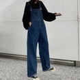thumbnail image 5 of JFGHDG Overalls for Women Denim Jumpsuits Adjustable Strap Baggy Wide Leg Jean Overalls with Pockets Dark Blue S, 5 of 8