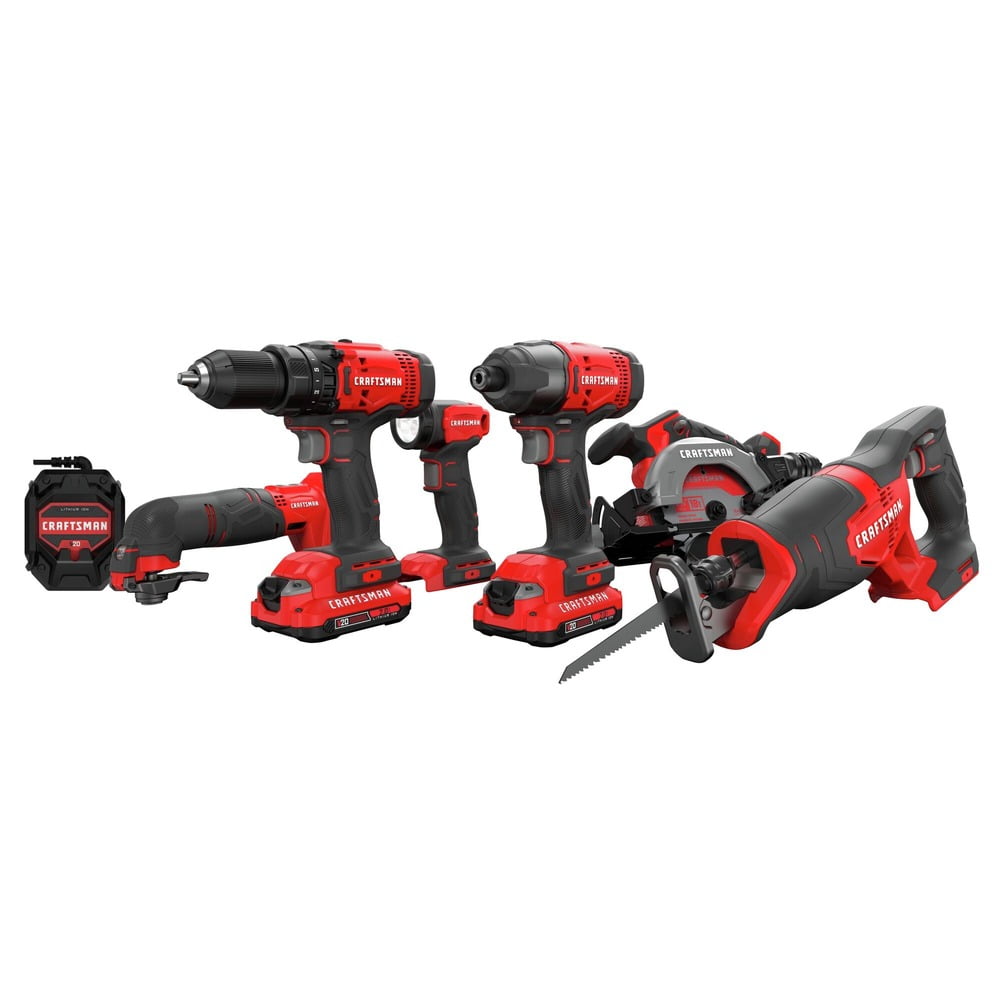 Restored Craftsman CMCK601D2R V20 Lithium-Ion Cordless 6-Tool Combo Kit with 2 Batteries (2 Ah) (Refurbished)