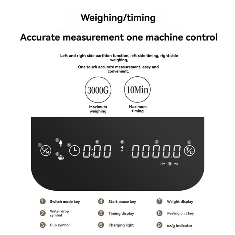 HOT 3kg/0.1g Digital Coffee Scale Rechargeable Kitchen Electronic Oz/G Espresso with Auto Touch Sensor