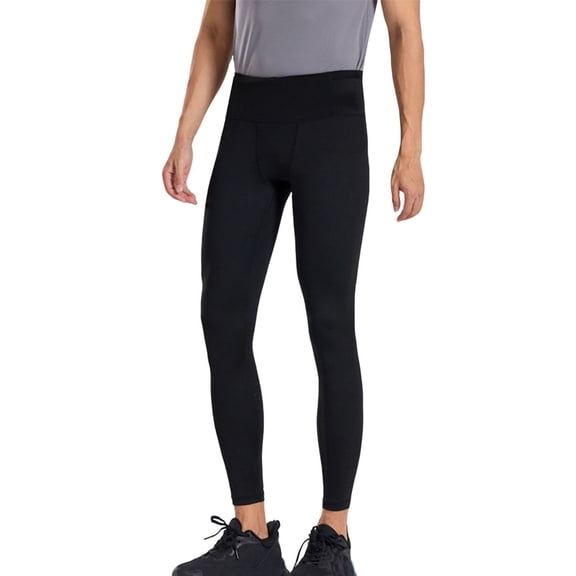 Kakii Men's Yoga Leggings, Thin Workout Tights with Waist Pocket, Stretchy Compression Pants for Gym & Training