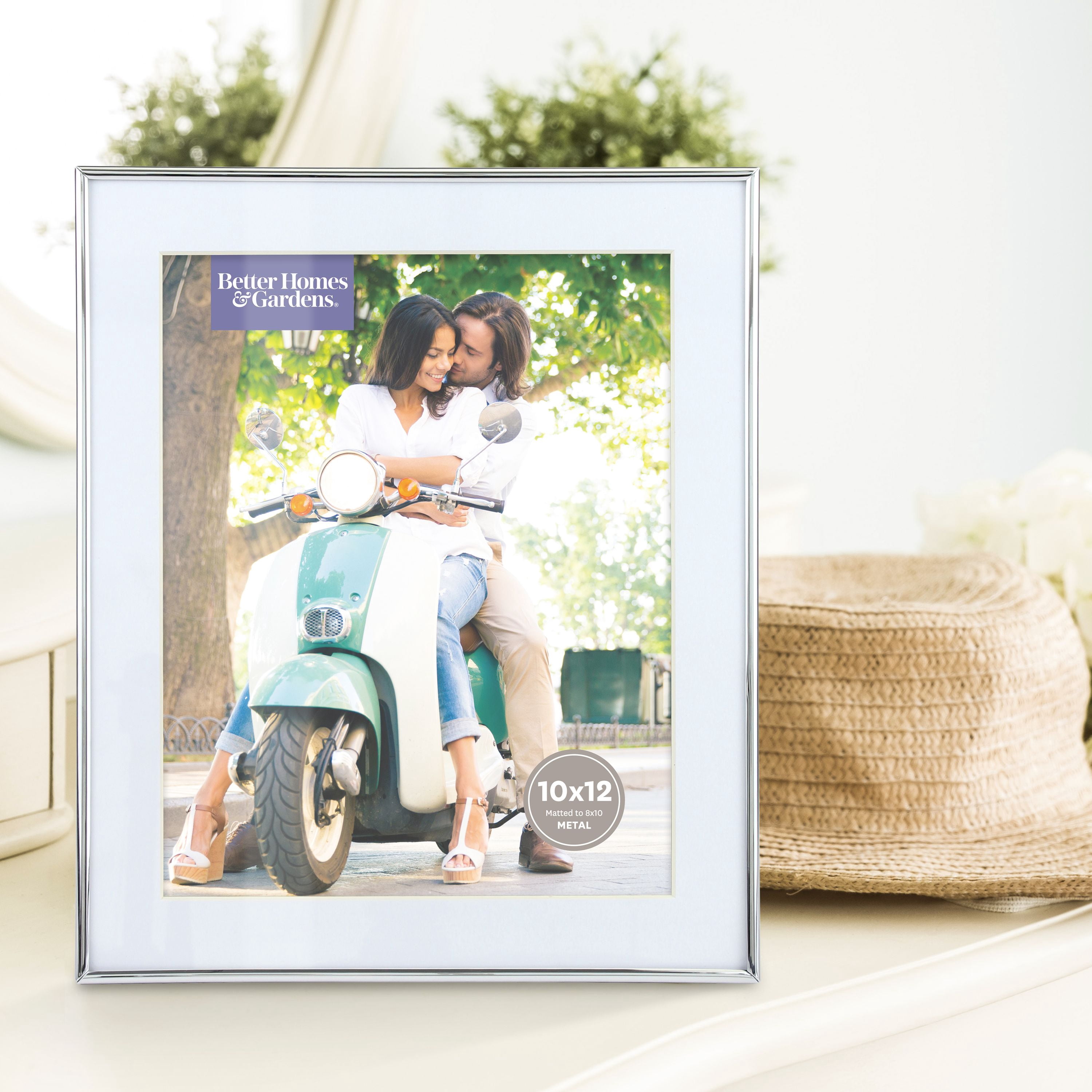 Better Homes & Gardens 10" x 12" Matted to 8" x 10" Rectangle Metal Tabletop Single Picture Frame, SLVR