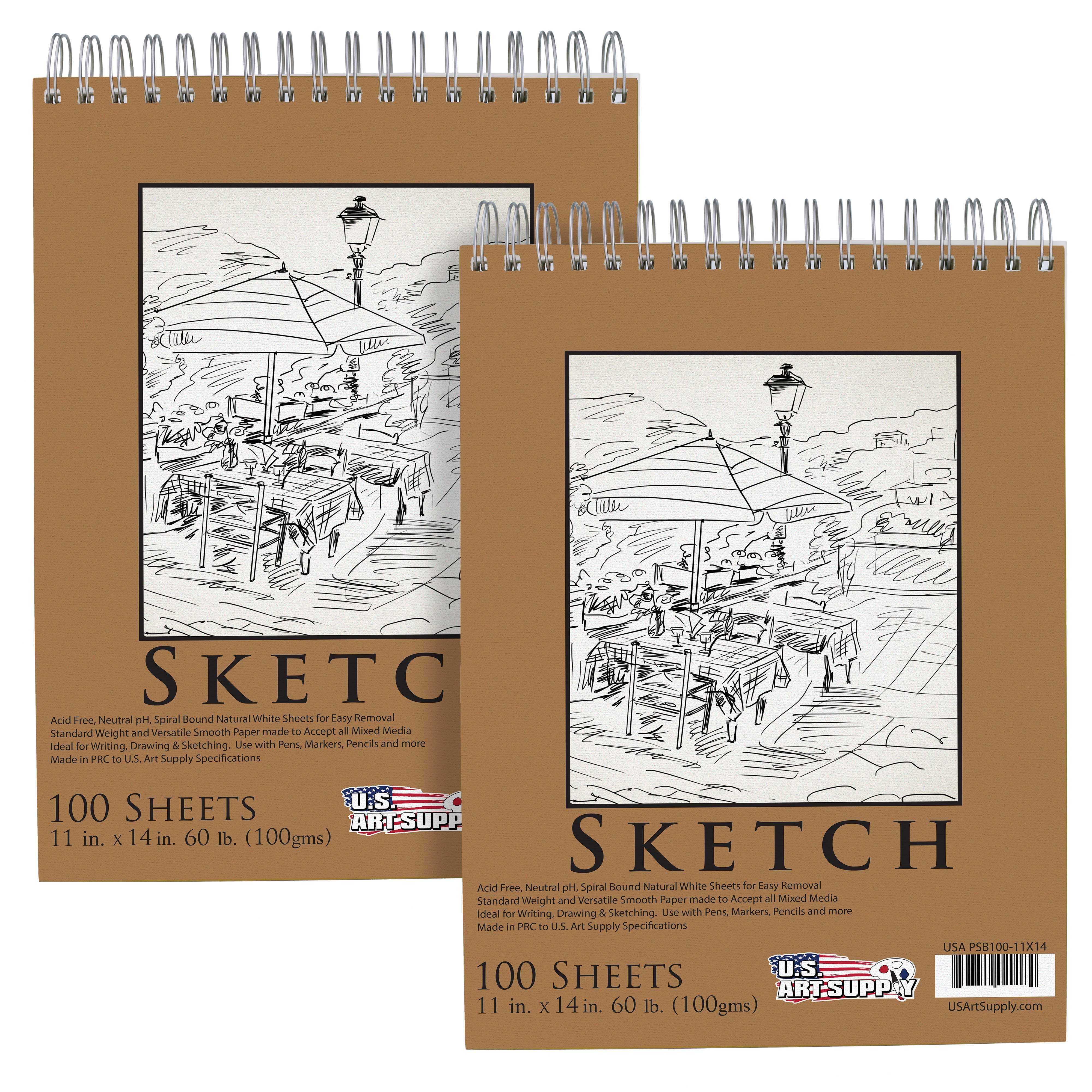U.S. Art Supply 11" x 14" Premium Spiral Bound Sketch Pad, Pad of 100