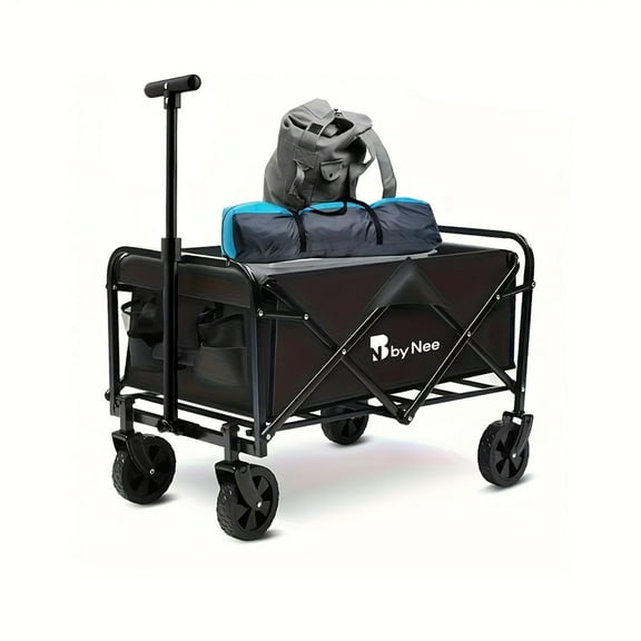 Heavy Duty Collapsible Cart With All Terrain Tires, Strong Load Bearing, Iron Frame, Track And Field Equipment Transporter, Multifunctional Utility Cart For Transportation Of Sports Outdoor - Black