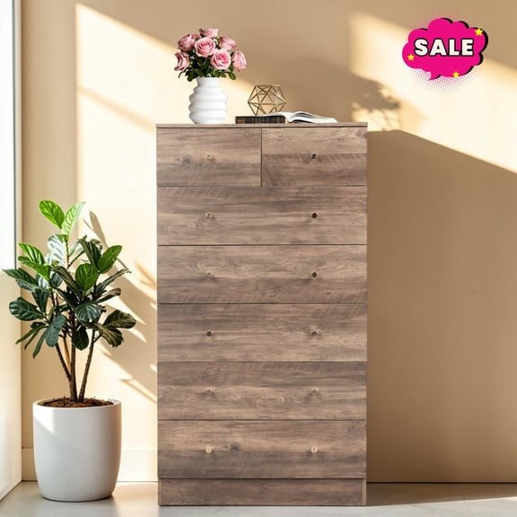 GZXS Dresser with 7 Drawers for Bedroom, 51.5"H Chest of Drawers, Closet Storage Organizer for Hallway, Entryway, Easy Assembly, Gray