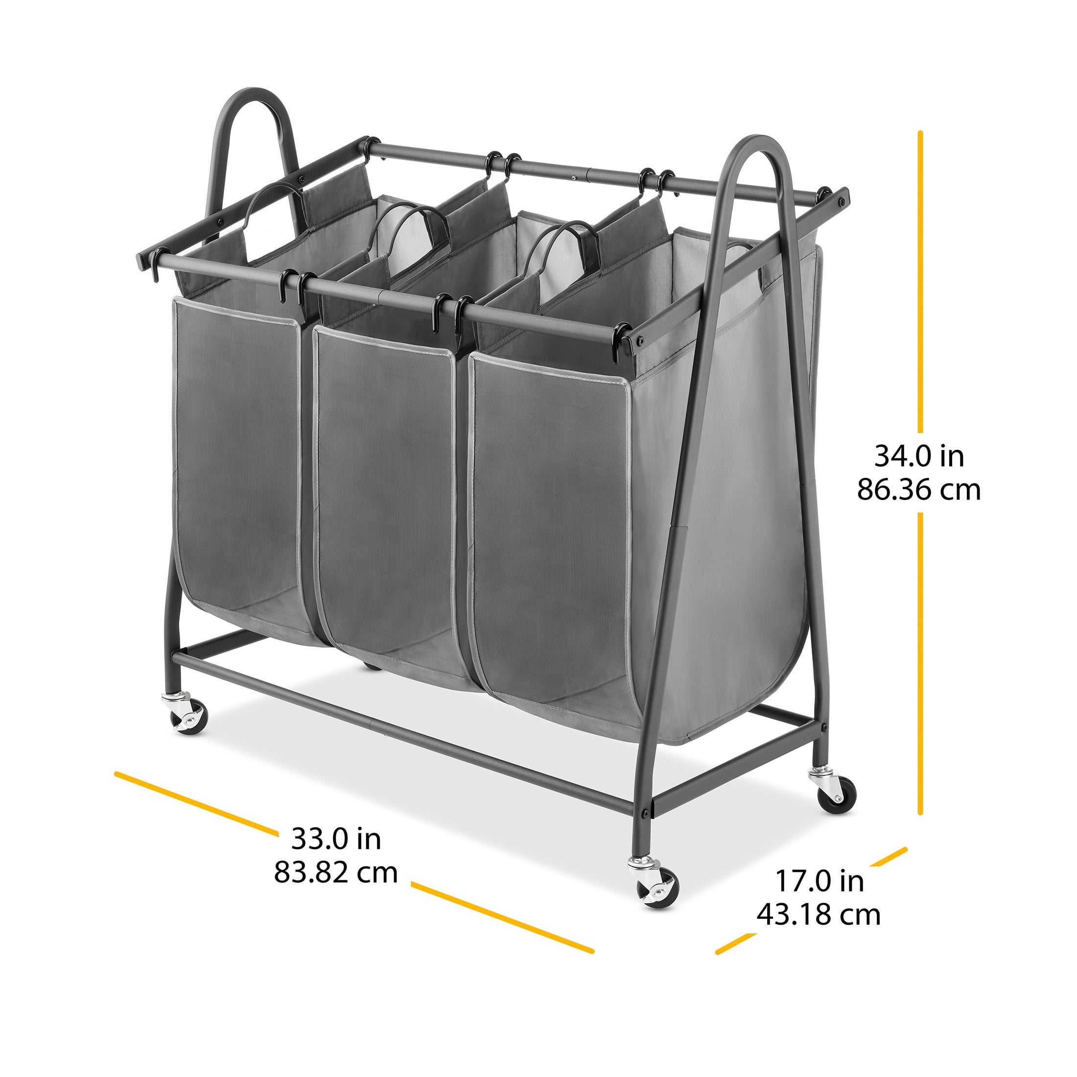 Whitmor Arch Triple Bag Laundry Sorter - Gray - 17" x 33" x 34"