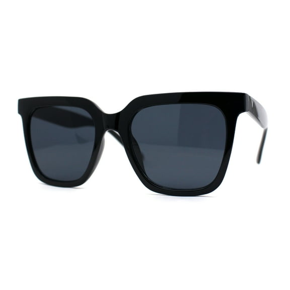 Womens Oversize Horn Rim Boyfriend Fashion Plastic Sunglasses All Black