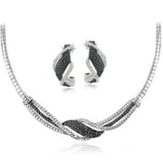 SILVERSPECK 0.50ct TDW Black & White Diamond Twist Omega Necklace and Earrings Set