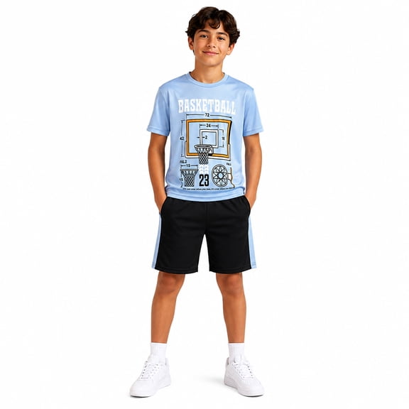 Quad Seven Boys Activewear Set – 2 Piece Athletic Basketball Shirt and Gym Shorts, Lightweight Breathable Sports Outfit for Boys