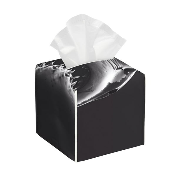 Fotbe Black And White Shark Porta Pañuelos Decorativo de Cuero, Caja Cuadrada Moderna para Pañuelos Faciales, Organizador y Dispensador 5x5x5''