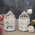 thumbnail image 1 of Paquete de 2 pequeñas linternas colgantes de jaula de pájaros de metal para bodas, patios, interiores o exteriores (blanco), 1 of 5
