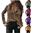 thumbnail image 6 of gakvbuo Velvet Tunic Tops For Women Dressy Tops Vintage Long Sleeve Tunic Tees Casual Button Down Pocket V Neck T Shirt Solid Color Soft Blouse, 6 of 6