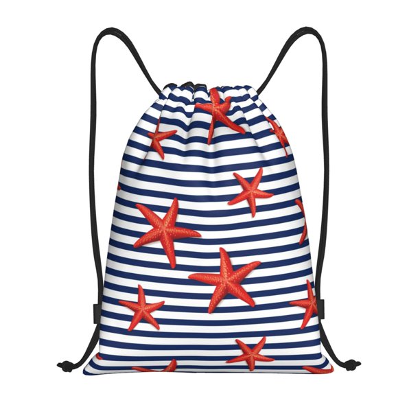 Fotbe Starfish Navy Blue Stripe Bolsa Mochila con Cordón Estampada, Bolsa de Gimnasio Deportiva, Bolsa Cinch, Bolsa con Cordón para Hombres y Mujeres-Medium