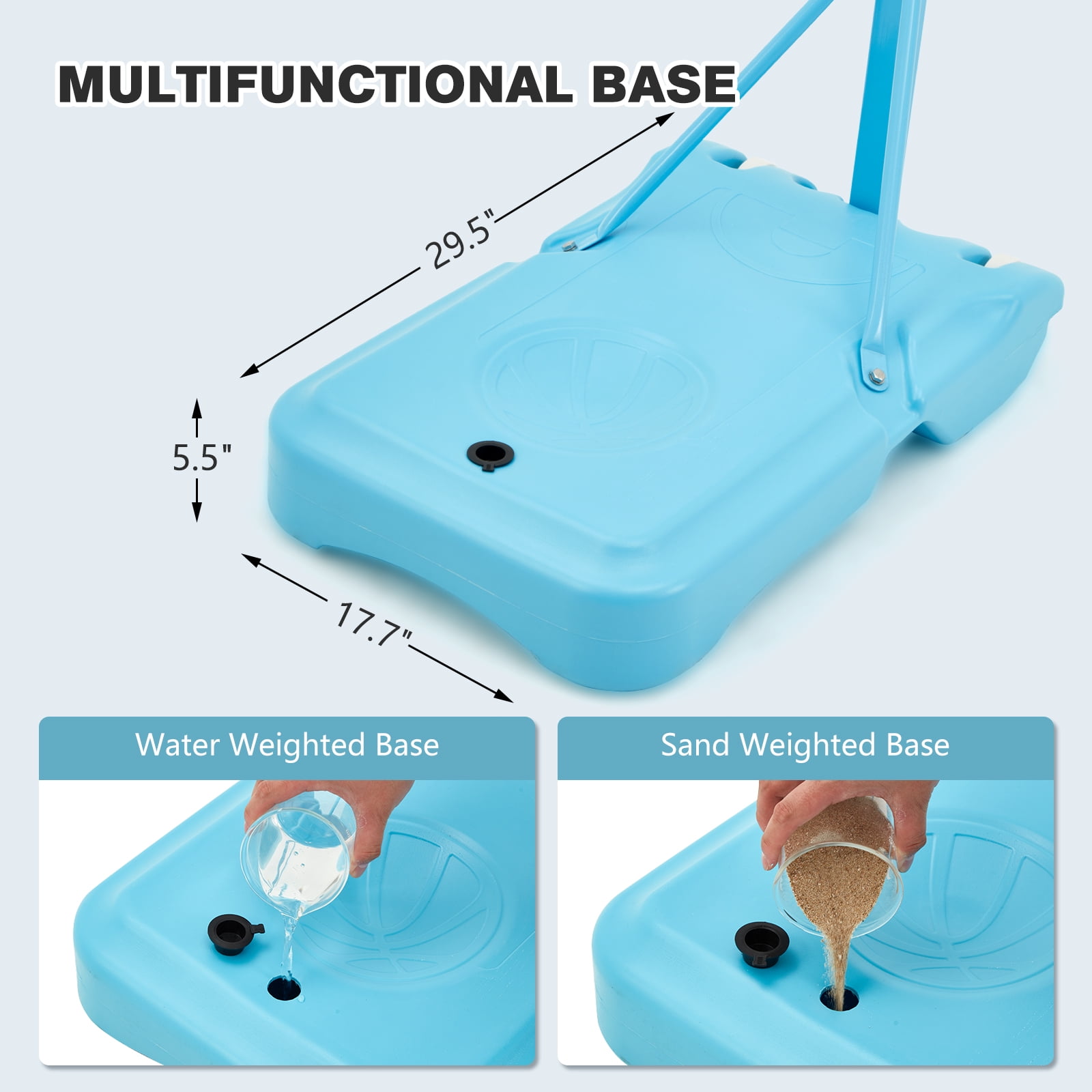 Danrelax 3.1-4.1FT Adjustable Pool Basketball Hoop, 32"x23" Backboard, Portable, Blue