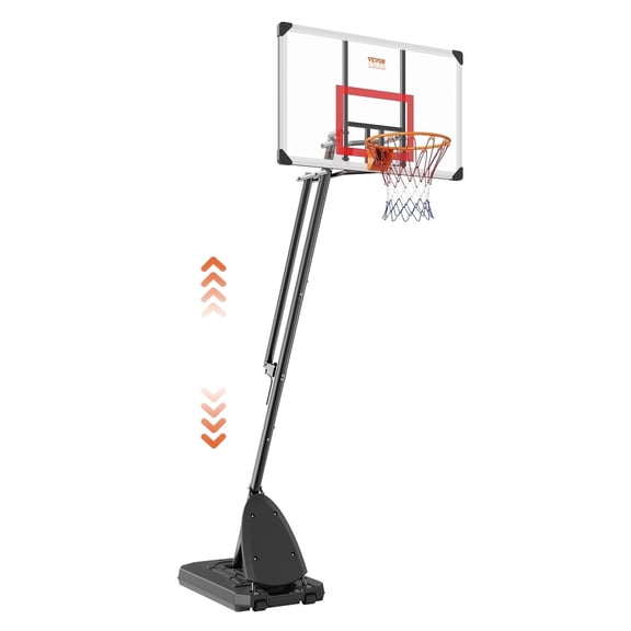 VEVOR Basketball Hoop, 7.6-10 ft Adjustable Height Portable Backboard System, 50 inch Basketball Hoop & Goal, Kids & Adults Basketball Set with Wheels, Stand, and Fillable Base