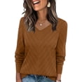 thumbnail image 2 of ZHYou No Boundaries Women's V-Neck Chevron Knit Sweater Long Sleeve Pullover Textured Casual Top Soft Comfortable Wardrobe Essential Multiple Colors Relaxed Fit,Coffee,Size S, 2 of 9