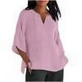 thumbnail image 6 of SEAOPEN Womens Cotton Linen Summer Tops 3/4 Length Sleeve Tunic Blouses Gauze Boho Shirts Trendy Loose Fit Clothing 2024 Pink,M, 6 of 6