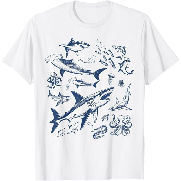 Mens Shirts Retro Ocean Animal Wildlife Shark Fish Octopus Nature T-Shirt