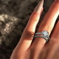 thumbnail image 5 of love heart shaped ring set for her and him silver couple rings stacking women anniversary/wedding/promise jewelry Women Ring Rhinestone Men Jewelry Rings Alloy Gift Finger Couples #01 Black,6, 5 of 7